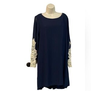 Jodi Kristopher Navy Knee Length Dress with Cream Crochet Detail Size XL